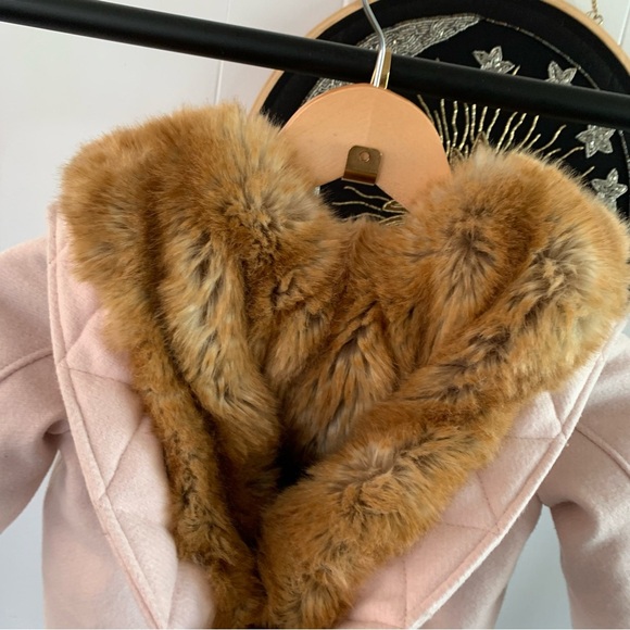 Chloé Virgin Wool Baby Pink Faux Fur Hooded Coat Girls Insulated Gold Chloe Cute - Picture 8 of 15